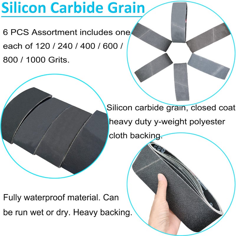 SACKORANGE 6 Pack 4 x 36 Inch Silicon Carbide Sanding Belts Assortment -120 240 400 600 800 1000 Grits -High Performance Sander Belts For Knife Sharpening and Metalworking - Image 4